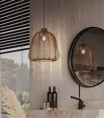 suspension luminaire tissee en rotin pour salle de bain moderne 624