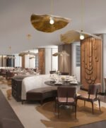 Suspension luxueuse avec feuilles de lotus dorées – Image 13