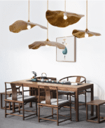 Suspension luxueuse avec feuilles de lotus dorées – Image 7