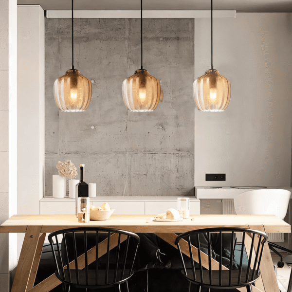 Suspension en verre rayé noir et brun vintage