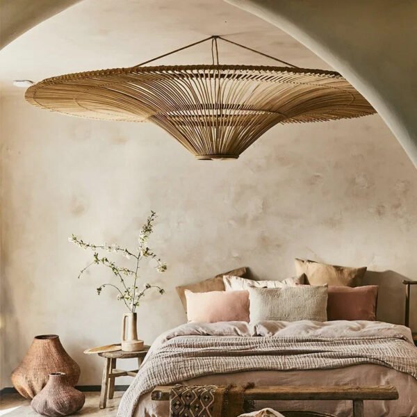 Plafonnier paille suspension bohème