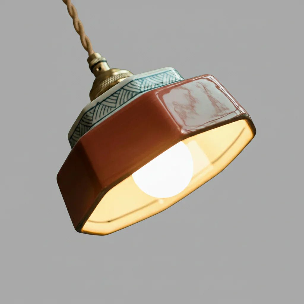 Suspension Vintage Céramique et Cuivre Coloré – Image 6