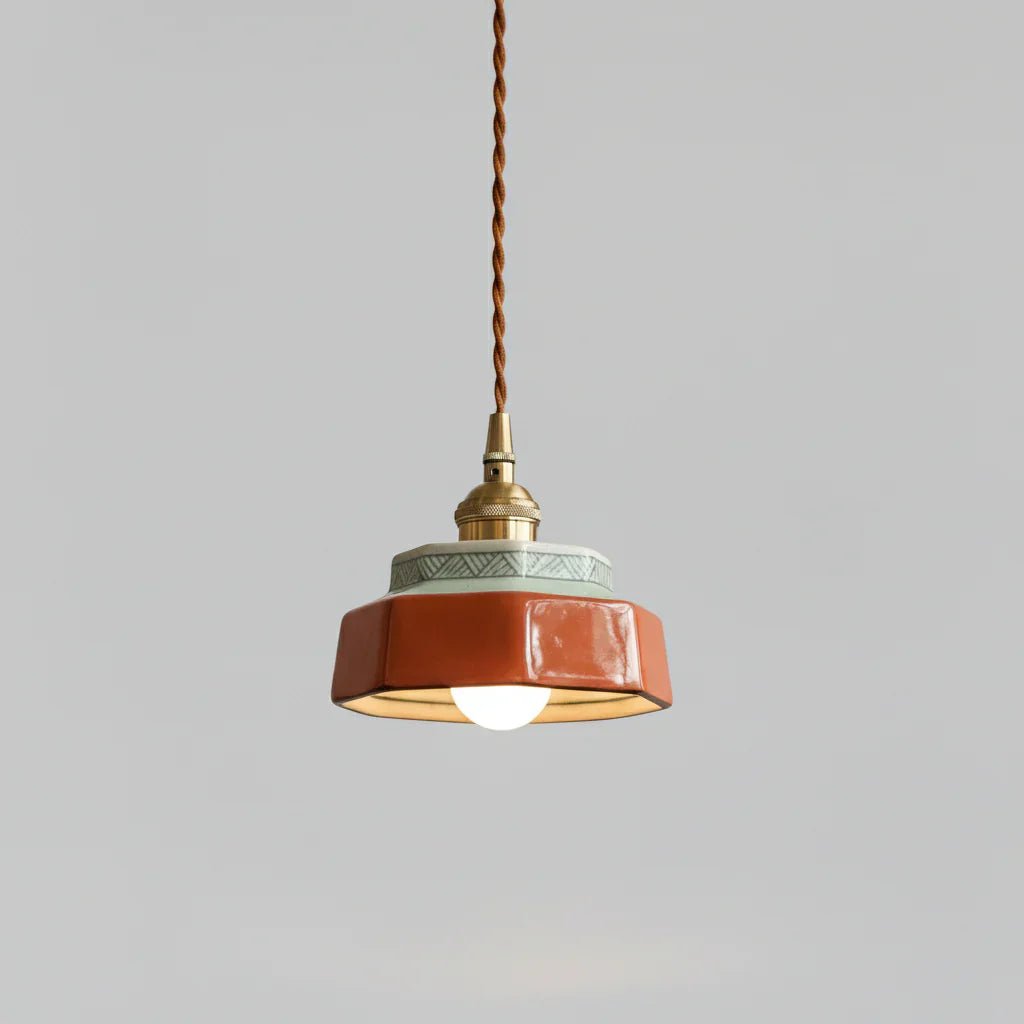 Suspension Vintage Céramique et Cuivre Coloré – Image 1